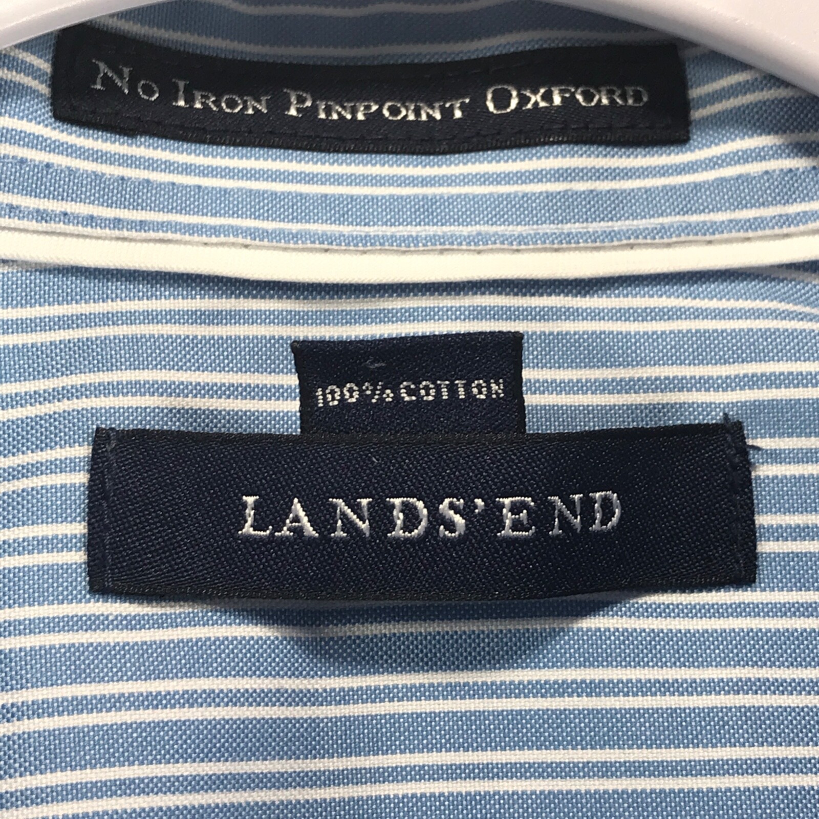Lands End No Iron Oxford Shirt Womens 4 Blue White Cotton Striped Long