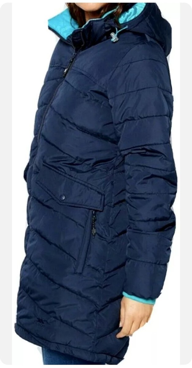 New Womens Trespass Homely Navy Longline Jacket Navy Blue Size