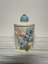 Butterfly And Flowers Lidded Canister Signed MW 1980