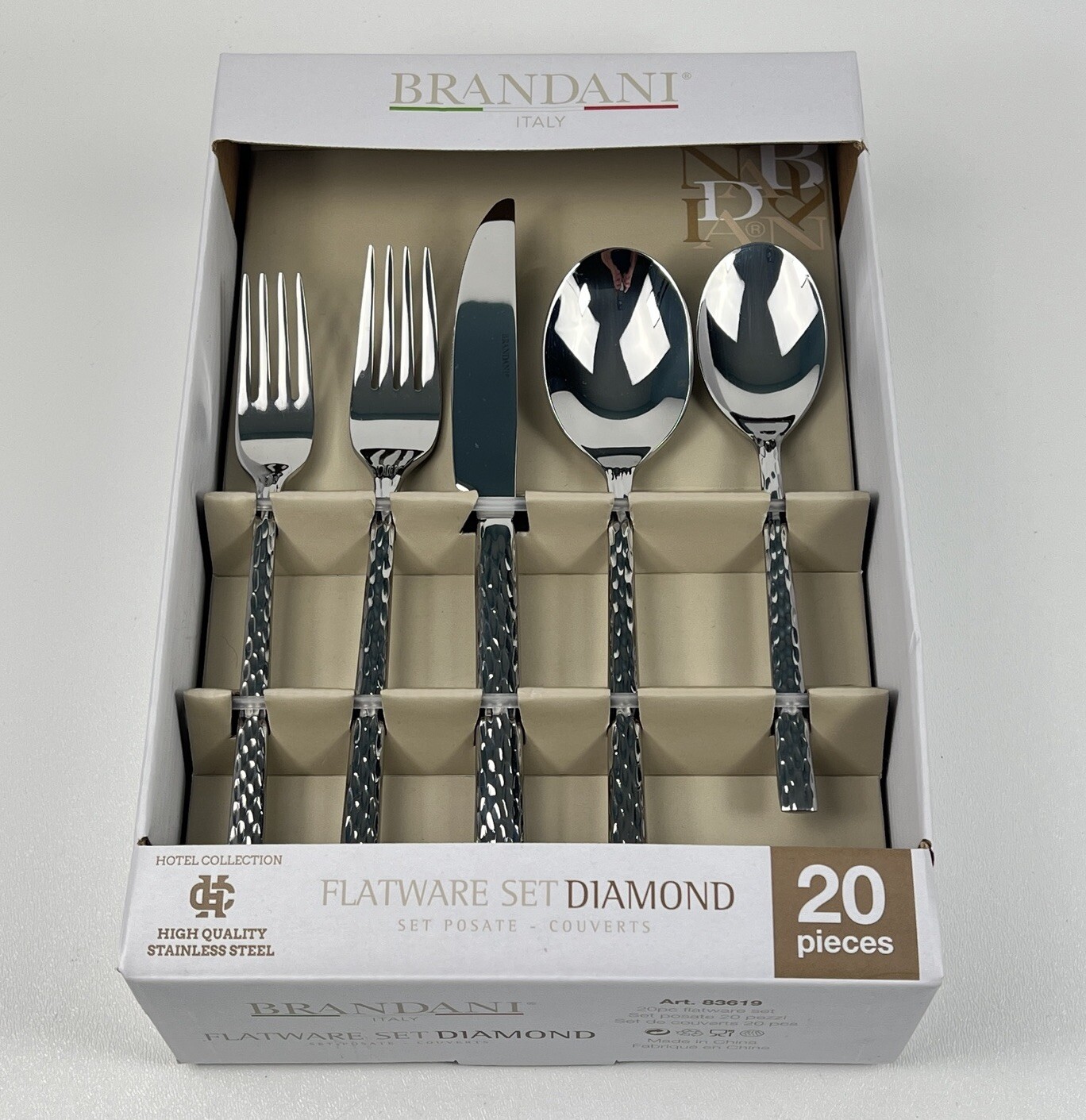 Brandani Italy Diamond Flatware Set 20 Piece High Quality Stainless