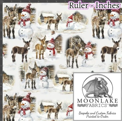 MOONLAKE FABRICS Donkey Snowman Winter 100% Quality Cotton Poplin Fabric * Exclusive *