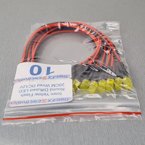 5/10/20Pcs 5mm Yellow Flash Round Diffused Yellow Lens LED 20CM Pre Wired 12V - Picture 6 of 14