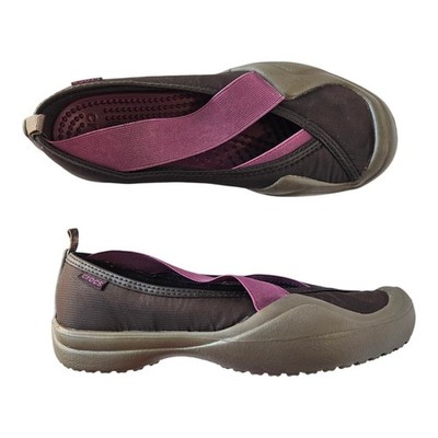 CROCS Women's 7 Molly Flats Shoes Walnut Expresso & Magenta Slip On Flats