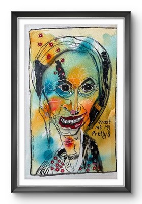 Neal 7''x11''  Abstract Paper  Whimsical Face Expressionism  Home Art