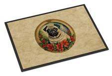 Pug Fawn Christmas Flowers Doormat