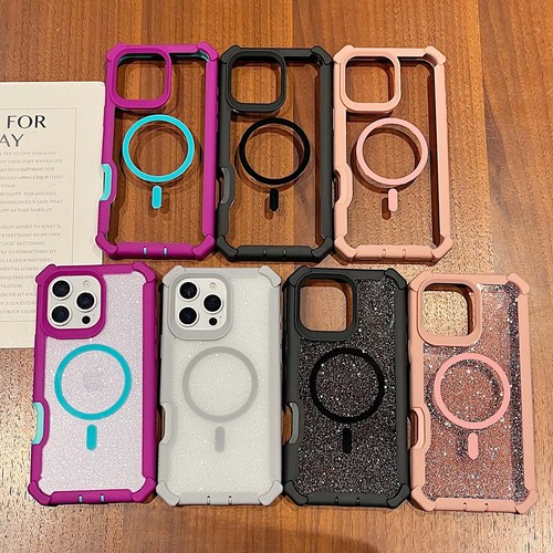 For iPhone 13 14 15 16 Pro Max 17 Air Glitter Magnetic Mag Safe Case Shockproof - Picture 5 of 11