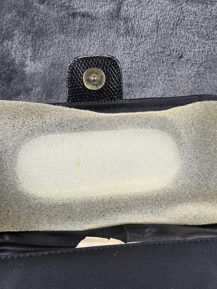 Mundi Shoulder Bag Womens Black Nylon Lizard Grain Flap Crossbody Mirror Clutch - Image 3 of 4