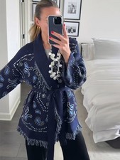 Patchwork Knitted Printed Cardigans Women Sweater Belts Long Sleeve V-Nack New
