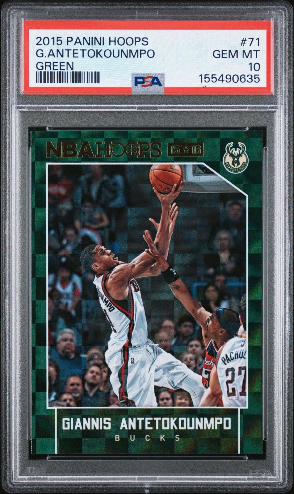 2015-16 Panini Hoops Giannis Antetokounmpo #71 Green PSA 10 Color Match