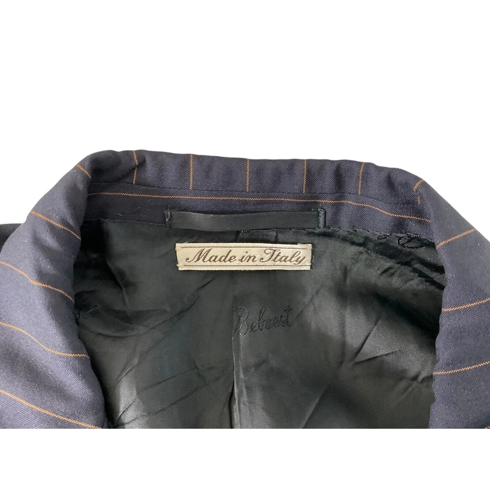 Abrigo Traje Belvest Para Hombres 44R Azul Marino Rayas Hecho en Italia Lana Super 150s Foto 3 de 4