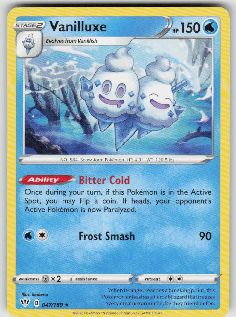 Vanilluxe 047/189 Rare Darkness Ablaze Pokemon Lightly Played