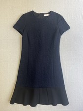 Tory Burch Navy Jacquard Short Sleeve Sheath Dress Geometric Knee S/P