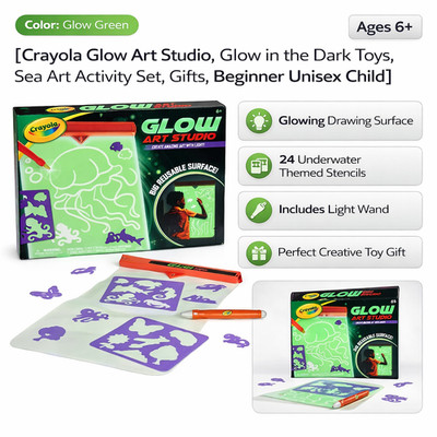 Crayola Glow Art Studio Kids Art Set Glow in Dark Sea Theme Drawing Kit