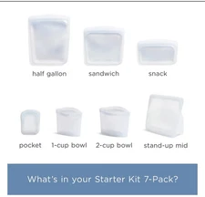 Stasher Premium Silicone Reusable Food Storage Bags, 7-Pack, Starter Kit, clear