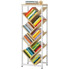 9 Tier Tree Bookshelf, Floor Standing Wood Bookshelf for Narrow Space, Storag...