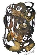 Signed Original Indian Ink Abstract Painting – 5x7 COA – Handmade Mixed Media 