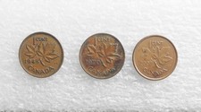 1 Cent Canada Mixed Set of Pennies 3 Coins 1945, 1970, 2007