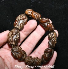 1.2''Hongshan Culture Hetian Jade Carving Zodiac Year Animal Monkey Bracelet