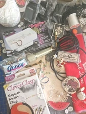 Womens Junk Drawer Estate Lot Jewelry Items, Buttons, Linens, Craft Maker Items