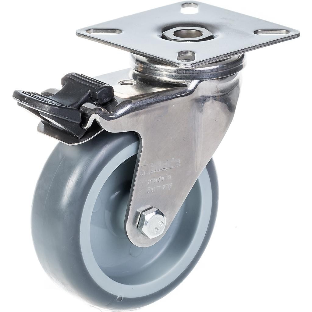 75mm 3"" stainless steel castor grey rubber, swivel with brake, 60kg