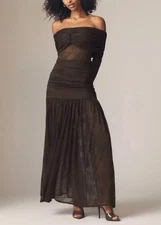 Anthropologie AFRM Emmeline Off-the-Shoulder Lace Maxi Dress Brown - Size XS S