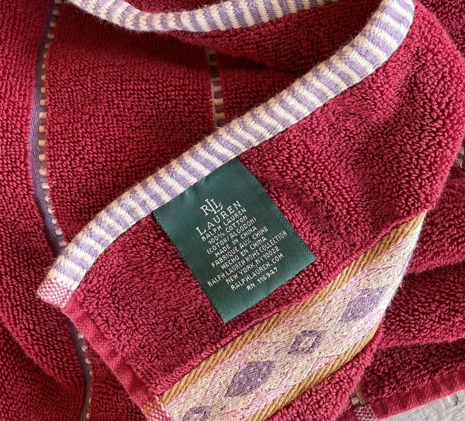 RALPH LAUREN SOUTHWEST RED /LAVENDER/PINK 2PC HAND TOWEL & WASHCLOTH SET - Image 3 of 3