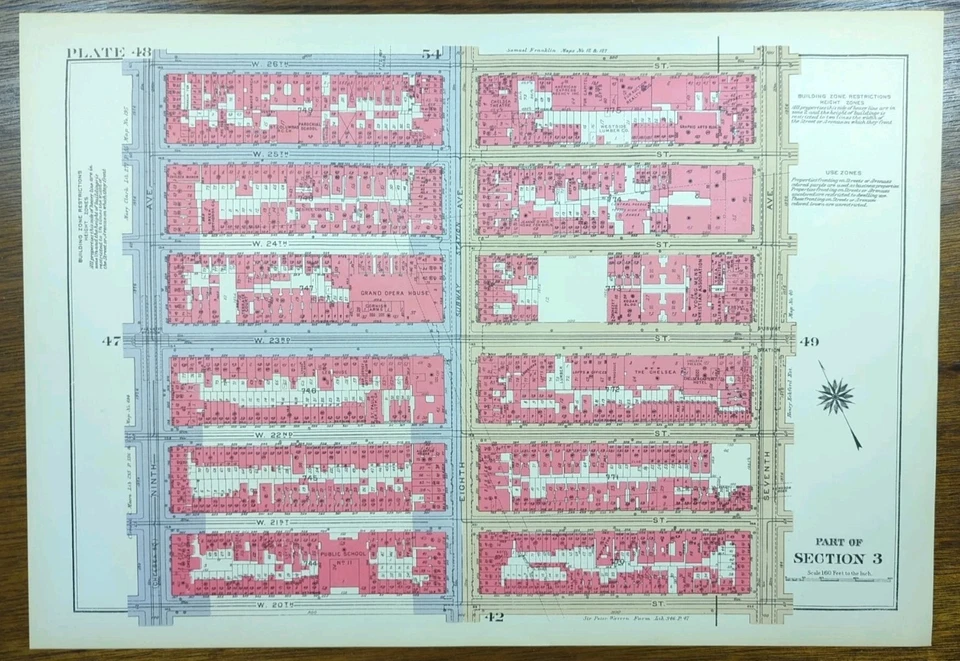 1934 CHELSEA Manhattan Map New York City NY 16"x11" 13th-9th Ave W20th-W26th St - Image 2 of 3