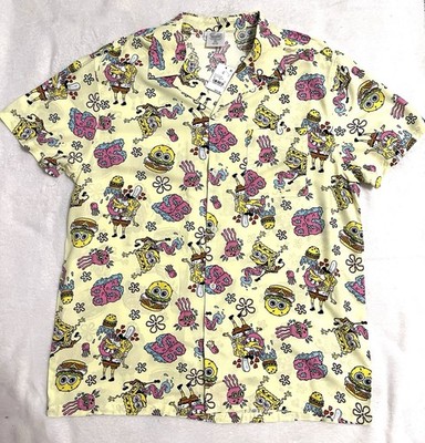 NWT SpongeBob SquarePants Men s Dress Shirt Yellow With Characters XL