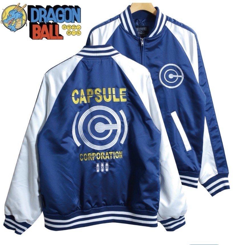 ジャケット・アウター 617 DB Capsule Corp Sukajan Blue 3L JKT Dragon Ball Z Capsule Corp Sukajan Blue Satin Bomber Jacket Size M