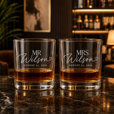 Personalized Whisky Glass Wedding Gift, Bride Gift, Anniversary , Mr  Mrs Glass