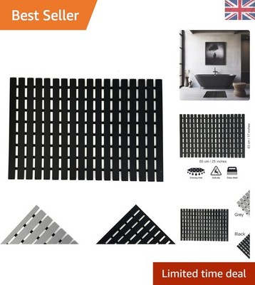 Kompakte 64x43cm rutschfeste Duschmatte mit Duckboard - schnelltrocknendes schwarzes Design