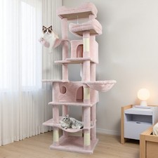 68in Tall Multi-Level Cat Tree with Hammocks, Scratching Posts, Pink