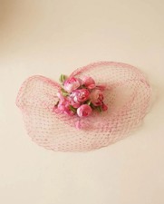 Vintage Pink Floral Birdcage Veil Fascinator  Modern Bridal Designer Original