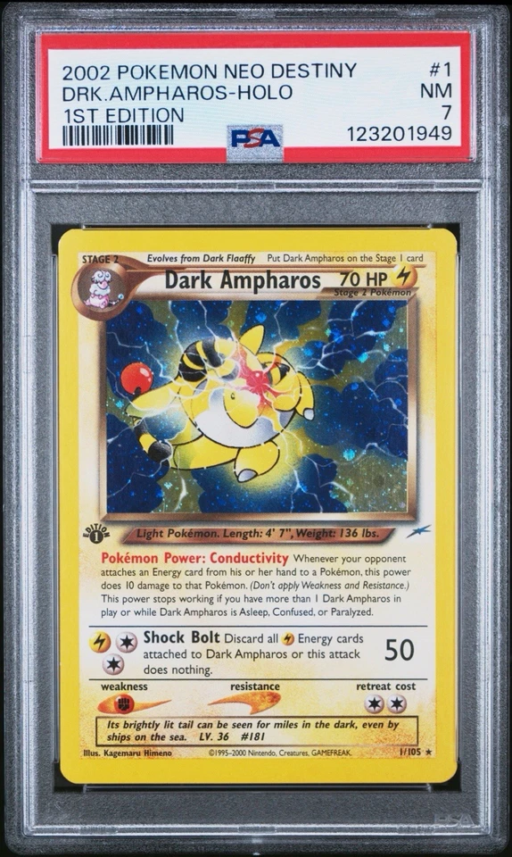 1st Edition Dark Ampharos Holo 1/105 - Neo Destiny - PSA 7 NM - Image 3 of 4