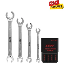 4-Piece Flare Nut Wrench Set - SAE Brake Line Wrench 1/4, 5/16, 3/8, 7/16, 1/2,