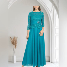 Marina  Jade Lace Evening Gown