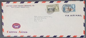 MayfairStamps Trinidad 1945 Port of Spain to New York NY BWIA Air Mail Cover aaz