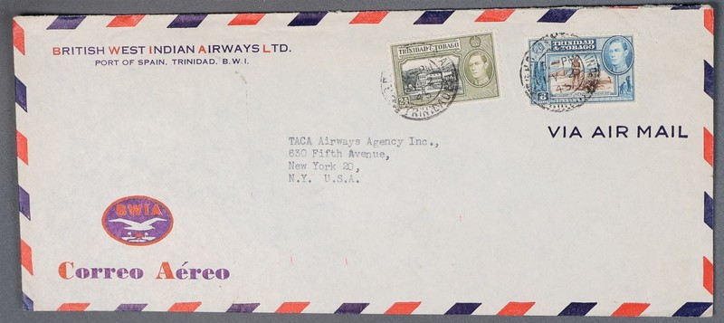 MayfairStamps Trinidad 1945 Port of Spain to New York NY BWIA Air Mail Cover aaz