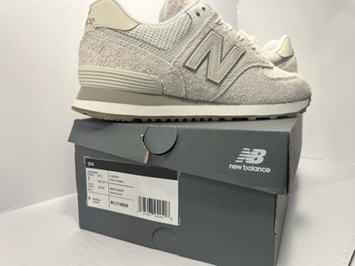 New Balance 574 Sea Salt White Solid Low Top Lace-Up Suede Sneakers WL574BEM
