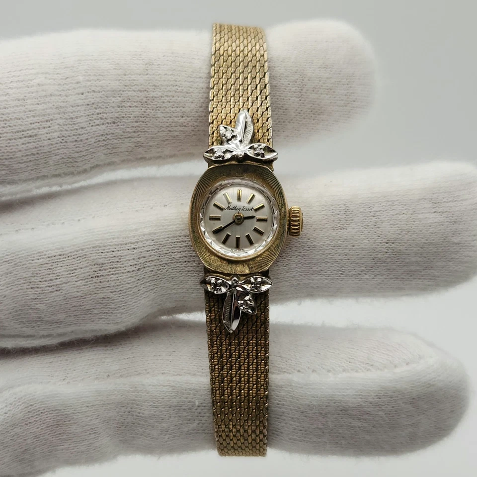 Reloj Mecánico Mathey Tissot Damas Vintage Lleno de Oro 10K Hecho en Suiza Foto 2 de 4