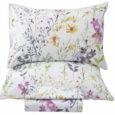 QSH Floral King Size Sheet Sets - Yellow Flower Botanical Pattern Egyptian Co...
