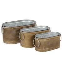 3Er-Set ÜBertopf Metall Wanne Vintage Retro Look Kupferfarben-Weiß -