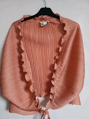 Frank Usher Vintage Cover Up Shrug Cardigan Top Tie Front Pleated Size M L