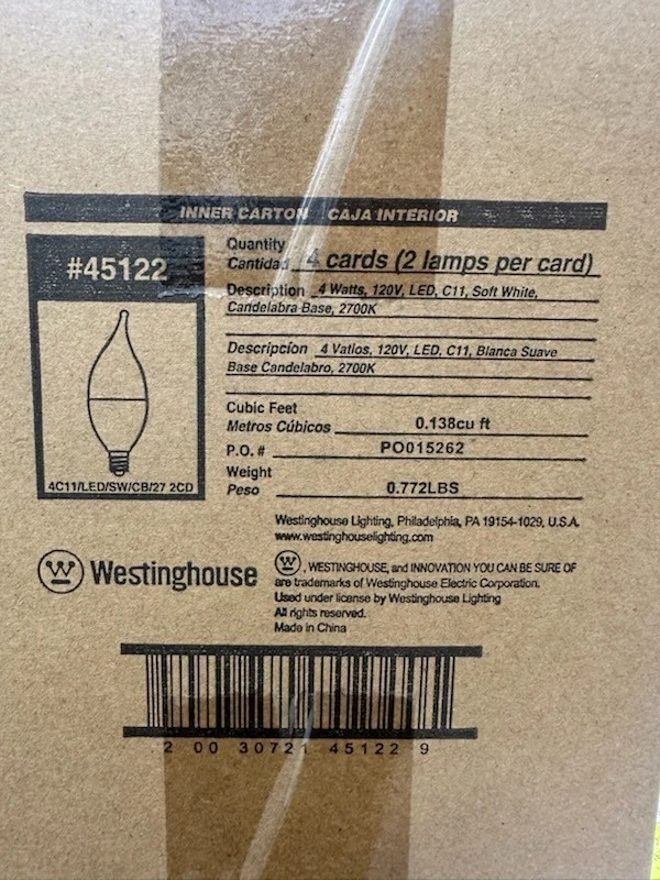 (8 Bulbs) Westinghouse 40-Watt Equivalent C11 Soft White Candelabra Base 45122 - Image 3 of 3