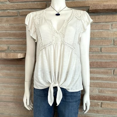 Hem & Thread Ivory Cottagecore Tie Bottom Blouse Large