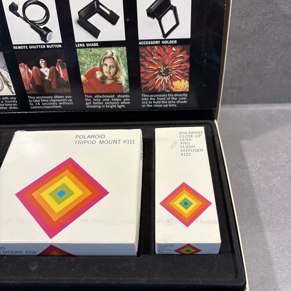 Vintage Polaroid SX-70 Land Camera Accessory Kit Set 111 112 113 120 121 In Box - Bild 4 von 4