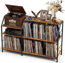 Large Record Player Stand with Vinyl Record Storage Power Outlets, 500 Albums