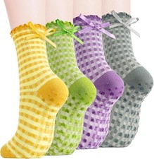 4 Pairs Women Cute Pilates Socks Non Slip Ruf...