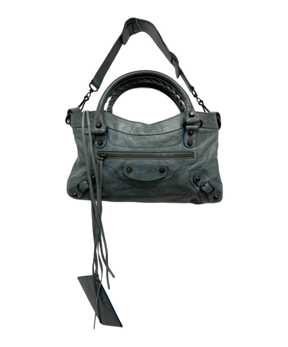 Balenciaga The First 2way Handbag Shoulder Blue Gray Leather Balenciaga The First 2way Handbag Shoulder Blue Gray Leather