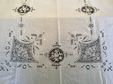 Tovaglia 140" x 78" vintage FINE LINO INSERTI IN PIZZO taglio FILET